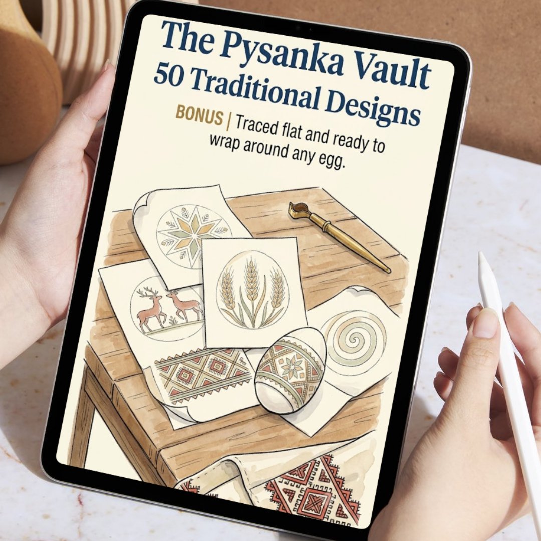 Bonus 3: The Pysanka Vault of 50 traditional designs shown on a tablet